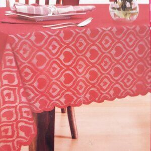 Valentines Day Lace Fabric Tablecloth 60x84 Red Hearts